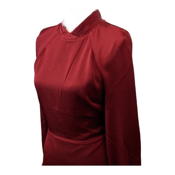 EXPRESS Burgundy Mock Neck textured satin look long Balloon Sleeve Dress size XS - Picture 10 of 10